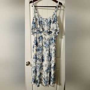 Torrid White and Blue Cold Shoulder Ruffle Dress